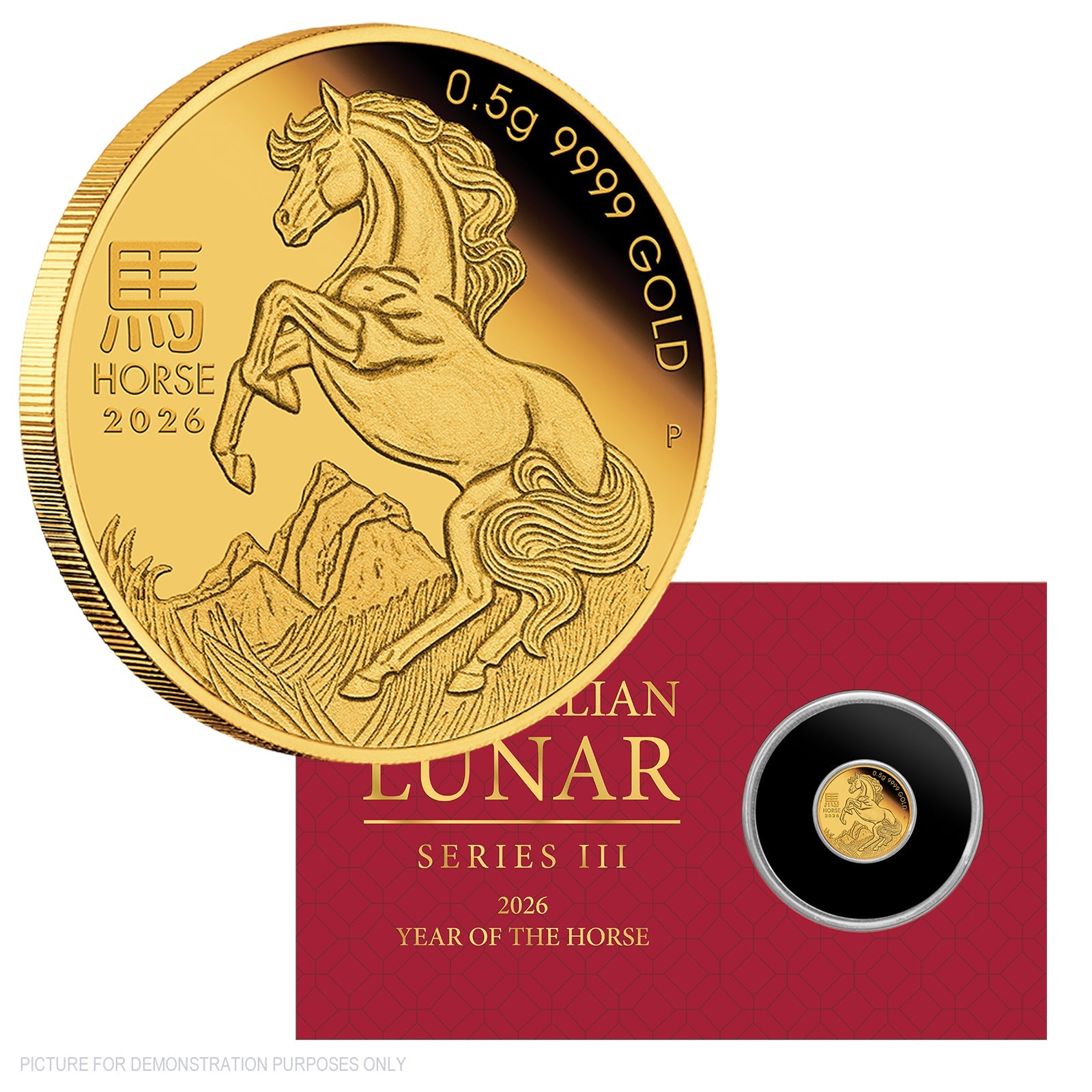 2026 Perth Mint 0.5g Gold Proof Coin - Year of the Horse - Mini Horse